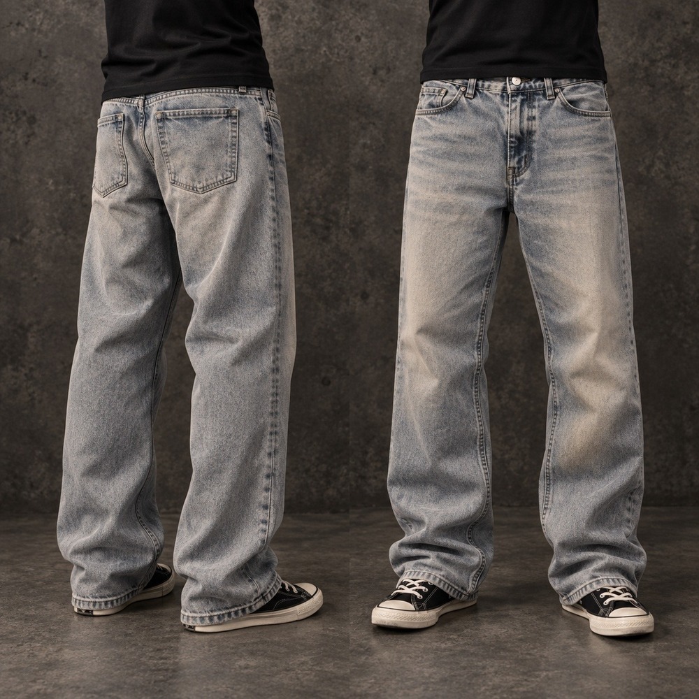 28x30 Blue Light Wash Straight Wide Leg Jeans Y2K Grunge 2000s Vintage